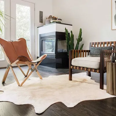 Produktbild von "2026 Promotion" Moderne Teppich Echtes Rindsleder 150×170 cm Beige - Designerteppiche CC2928