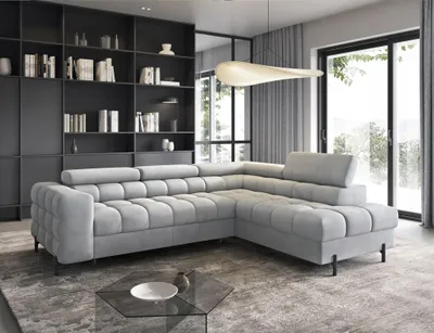 Produktbild von Ecksofa mit Schlaffunktion Sofa AMARA Stoff Paros Hellgrau Ottomane Rechts