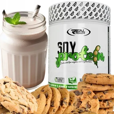 Produktbild von VEGANES SOJAPROTEIN Protein Proteinpräparat Real Pharm SOY PROTEIN 600 g Cookies