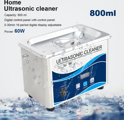 Image de nettoyeur à ultrasons en acier inoxydable 60W, température réglable fonction minuterie Nettoyeur à ultrasons pour bijoux Lunettes Prothèses dentaires