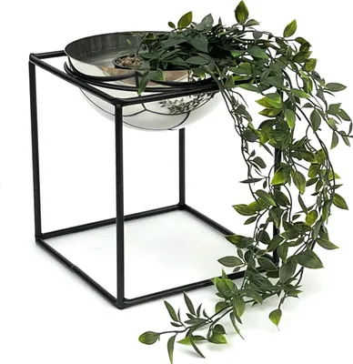 Immagine prodotto di DanDiBo Sgabello per fiori in metallo con vaso nero argento 28 cm Portafiori 96256 M Colonna portafiori moderna Sgabello per piante