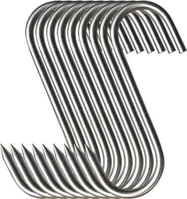Produktbild von Set mit 10 hochwertigen Fleischhaken aus Edelstahl, geeignet zum Räuchern und Grillen (7 x 4,6 mm)