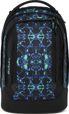 A satch backpack with a colorful, symmetrical pattern.
