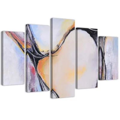 Produktbild von 5-teiliges leinwandbild pastell-abstraktion 100x70 cm Feeby beige wandbild bereit zum aufhängen
