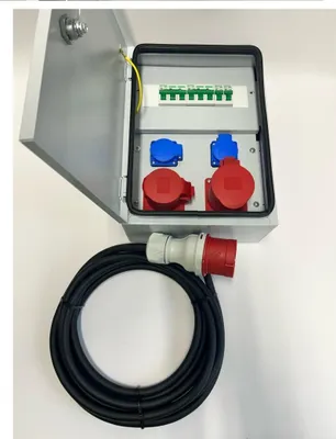 Obrázek produktu pro Kovová rozvodná skříň IP54, nástěnná rozvodná skříň CEE 32 A, 16 A, 2×230 V s pojistkami LS, kabel 5 m, 94V-7