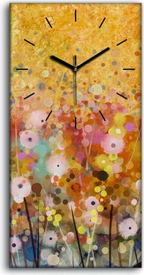 Produktbild von Wanduhr Uhr Wandbild Leinwand Geräuschlos 30x60 Natur Landschaft Blume wiese - schwarze Hände