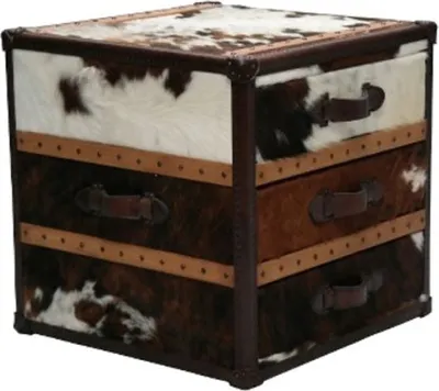Produktbild von Casa Padrino Luxus Beistelltisch mit 3 Schubladen Braun / Weiß 63 x 60 x H. 67 cm - Handgefertigter Beistelltisch im Kofferlook