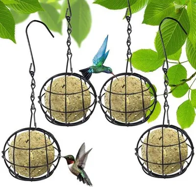 Produktbild von Famanu Vogel-Futterspender 4 Stück - Meisenbollenhalter mit Ketten, 7 cm Durchmesser
