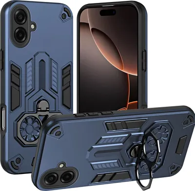 Produktbild von Hülle für Samsung Galaxy A07 Dual Layer PC TPU Militärqualität Stoßfest Rüstung Handyhülle mit Ring Metall Ständer Blau