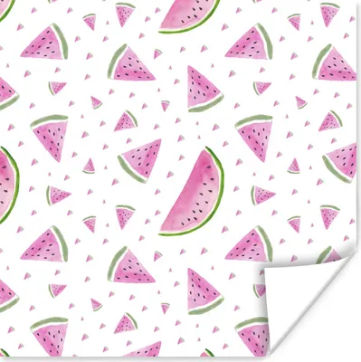 Produktbild von MuchoWow® Poster Wassermelonen - Aquarellfarbe - Weiß 50x50 cm - Wohnzimmerdekoration