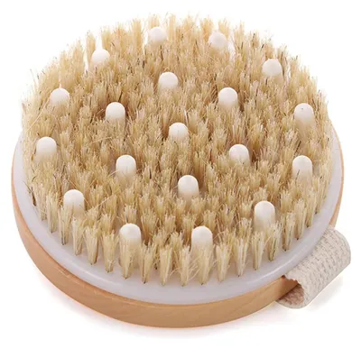 Image de Brosse de massage, brosse à sec, brosse de drainage lymphatique, brosse pour le corps à poils naturels, brosse de bain, brosse pour la peau, brosse anticellulite, brosse exfoliante, réduit la cellulite, améliore la circulation sanguine