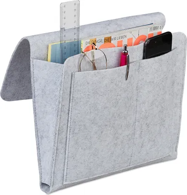 Produktbild von Relaxdays Betttasche, zum Einhängen, 5 Fächer, Aufbewahrung Bett & Sofa, Filz Bettorganizer HBT 26 x 28 x 5 cm, hellgrau