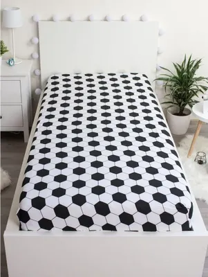 Produktbild von Spannbetttuch, Baumwolle, Fußball AG2527 (Einzelbett) (Schwarz/Weiß)