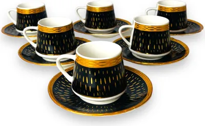 Produktbild von Medusa Luxus Gold Espressotassen 12 TLG für 6 Personen Tassen + Untertassen 60 Ml Mäander Stil mit Geschenkverpackung