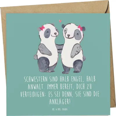 Produktbild von Mr. & Mrs. Panda Grußkarte Schwesternwunder - Meeresbrise - Geschenk, anlasskarte, Verwandte, Jubiläen, Familiengeschenk, Klappkarte, familienbeziehung, doppelkarte