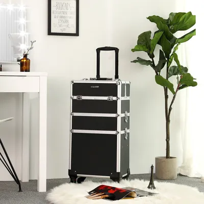Image de Valise à cosmétiques 3-en-1 SONGMICS, verrouillable, avec roulettes universelles