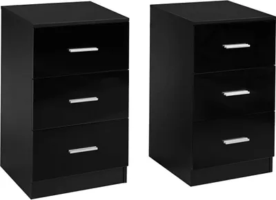Produktbild von Nachttisch mit 3 Schubladen, 37,1x34,2x66,5cm, Schubladenschrank, Universalschrank, Nachtschrank, Schwarz (2 Schrank)