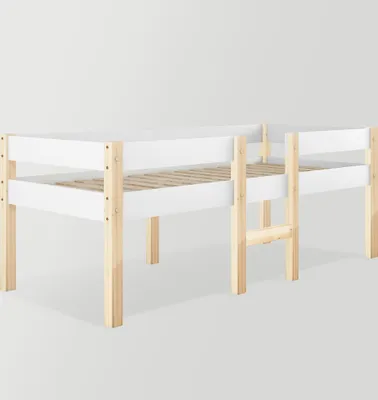 Produktbild von Flieks Kinderbett Massives Kiefernholzbett Hochbett mit Lattenrost und Rausfallschutz 90*200cm, Naturbelassen