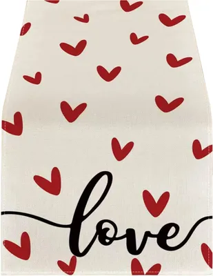 Produktbild von Tischläufer für Partys, Herz-Druck, verdickt, hitzebeständig, 2 Größen, pflegeleicht, rutschfest, für Valentinstag, Hotel, Restaurant, Hochzeiten, Bankette, Tischdekoration, Tischfahne