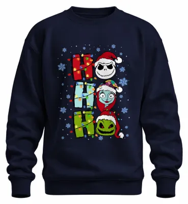 Immagine prodotto di Ho Ho Ho Nightmare Before Christmas Jack Skellington Sally lustig Unisex Felpa Pullover, Navy, L