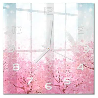 Produktbild von Glas Wanduhr 30x30 cm - Wanduhr - lautlose Wanduhr - ohne Ticken - geräuschloses Uhrwerk - schleichende Zeiger - moderne Uhr - Design Uhr - Wohnzimmer Uhr - Kirschblüte