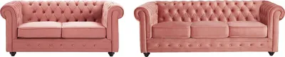 Produktbild von 3-Sitzer und 2-Sitzer Sofas aus pastellrosa Velours CHESTERFIELD