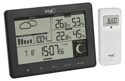 Produktbild von TFA-Dostmann Elements, Schwarz, Innen-Hygrometer, Innen-Thermometer, Außen-Barometer, Außen-Hygrometer, Außen-Thermometer, Barometer, Hygrometer, Thermometer, Kunststoff, -10 - 50 °C, -14 - 122 °F
