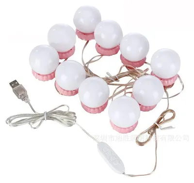 10 USB-Spiegellampen, LED, 3 Farben, 10 Helligkeiten, rosa