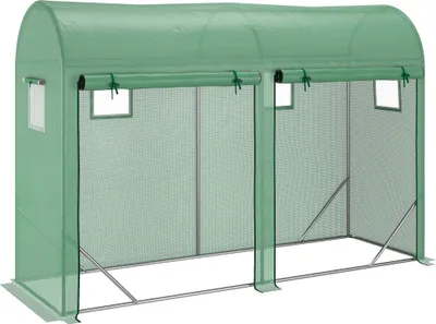 Produktbild von Outsunny Foliengewächshaus Tomatengewächshaus Treibhaus Folientunnel Frühbeet 4 Fenster und 2 Türen Grün Stahl PE-Kunststoff 300 x 100 x 200 cm