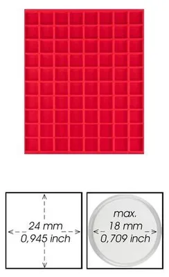 Produktbild von Prophila Collection rote Veloureinlage für Münzbox, 80 eckige Fächer für Münzen bis 24mm, z. B. 3.Reich Münzen