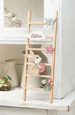 Produktbild von Dekoleiter "Ostern" aus Holz & MDF, 45 cm hoch, Osterdeko, Holzleiter mit Osterhase, Deko Leiter