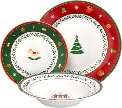 Imagen del producto de Juego de vajilla de Navidad, juego de 18 piezas para 6 personas, porcelana, multicolor