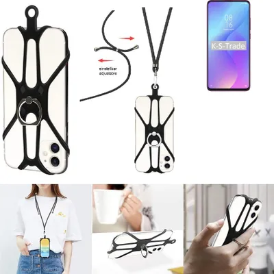 Produktbild von K-S-Trade 3in1 Handykette Handyband Handykordel Halsband Smartphone-Ring Handy-Ring kompatibel mit Xiaomi Mi 9T Fingerhalterung Handyring
