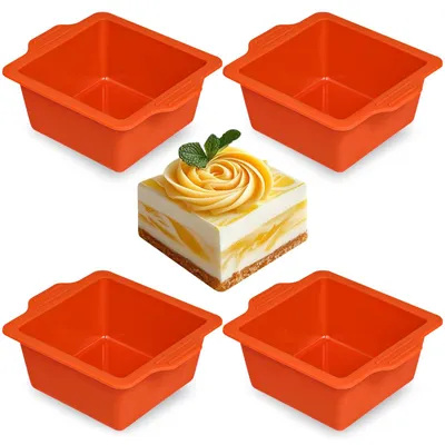 4er-Set Mini-Kuchenform, Silikon, 10 cm, quadratisch