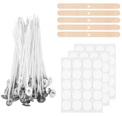 Image de Kerzendochte, 100 pièces, 20 cm, avec supports pour mèches et autocollants pour la fabrication de bougies