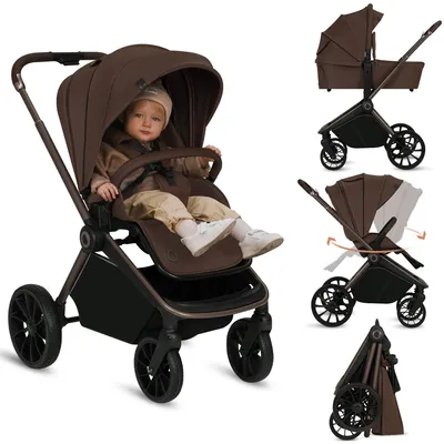 Immagine prodotto di Passeggino Lionelo Mika Plus 2in1 fino a 38 mesi (22 kg), capottina XXL con UPF50+, maniglione per genitori regolabile in 3 fasi - Moka Mousse