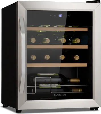 Produktbild von Klarstein Weinkühlschrank, Getränkekühlschrank Schmal, Kühlschrank mit Glastür, Getränkekühlschränke Freistehend, Weinkühlschrank Klein, Weinkühlschränke 1 Zone, UV-Schutz, 5-18 °C, 16 Flaschen
