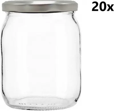 A clear glass jar with a silver lid is shown against a white background.