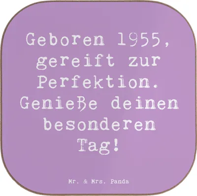 Produktbild von Mr. & Mrs. Panda Untersetzer Tasse Spruch 1955 Geburtstag - Lavendeltraum - Geschenk, für Gläser, Coaster, Happy Birthday, besonderer Tag, gläseruntersetzer, Erinnerungen