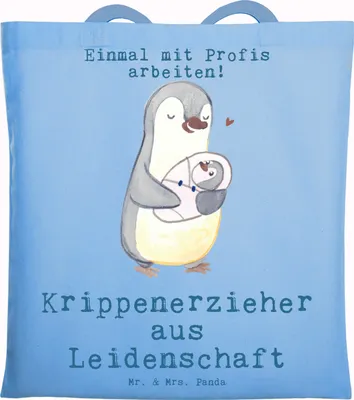 Produktbild von Mr. & Mrs. Panda Uni Tasche Krippenerzieher Leidenschaft - Sky Blue - Geschenk, Jutebeutel, Erzieher, KITA, Tote Bag, Shopping, canvas, Spruch, Kindertagesstätte