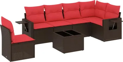 Zdjęcie produktu dla vidaXL 7-częściowa sofa ogrodowa z poduszkami, brązowa, z polirattanu