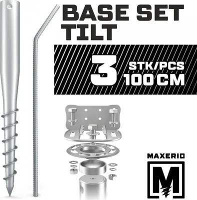 Produktbild von MAXERIO® 100 cm 3er Base-Set TILT Schraubfundamente inkl. Konsole (feuerverzinkt); Ø 60 x 2; M12
