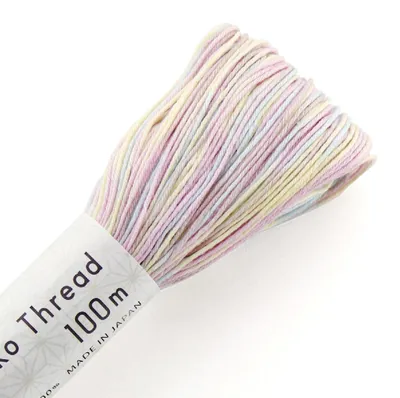Productafbeelding van Olympus Sashiko-garen, katoen, bol, kleur 194, gemengde kleuren, sorbetkleur, ongeveer 100 meter, geproduceerd in Japan