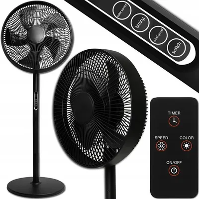 Produktbild von Leiser Standventilator mit Fernbedienung & Timer – Kraftvoller Windrad-Lüfter mit 5 Rotorblättern – 8 Geschwindigkeitsstufen & LED-Display – Höhenvers
