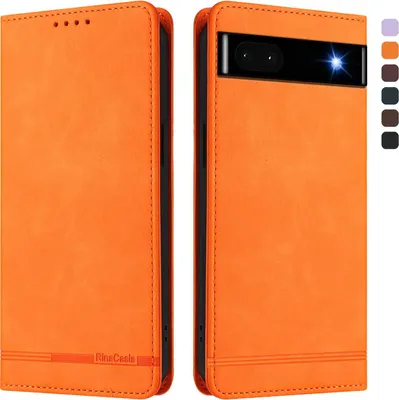 Immagine prodotto di Custodia per Google Pixel 6A, custodia retro in Finto cuoio con supporto e slot per schede Arancione