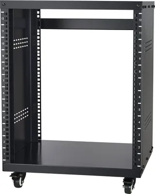 Image de SucceBuy Support de rack AV 12U, capacité de charge de 500 lbs, rack de studio d'enregistrement stéréo en réseau avec roulettes pivotantes verrouillables, trous ronds et carrés