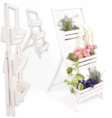 Immagine prodotto di Aiuole rialzate ECODECO per giardino - Scaffale portavasi in legno | Scala a cascata per fiori per esterni, interni, balconi e terrazze | Aiuola rialzata verticale a 3 livelli | Bianco