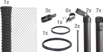 Produktbild von Alberts Maschendrahtzaun Komplettset, zum Einbetonieren  | anthrazit-metallic | Höhe 150 cm | Länge 15 m