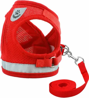 Produktbild von Hundegeschirr Haustier Softgeschirr Reflektierend Brustgurt Hundeweste mit Leine, Rot, XL
