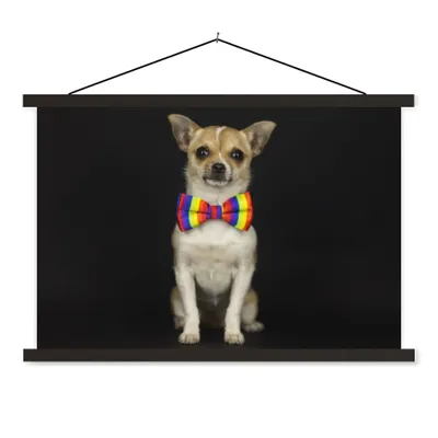 Produktbild von MuchoWow® Textilposter Hund - Fliege - Schwarz 90x60 cm mit schwarzem Rahmen - Aufhängungssatz